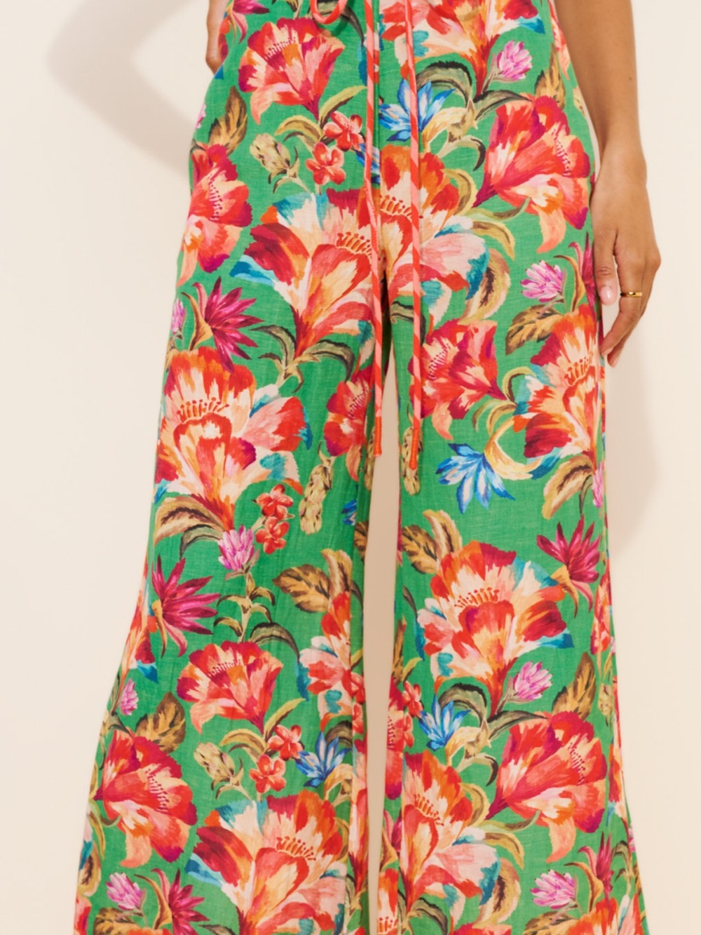 FARM Rio Green Floral Wide-Leg Jumpsuit Pants